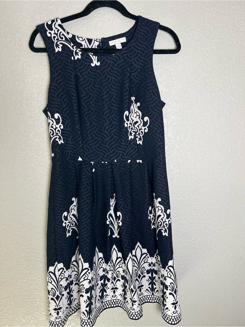 Navy & White Sleeveless Fit-and-Flare Dress